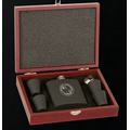 Black 6 Oz. Flask Gift Set w/ Black Shot Glasses & Cherry Wood Box
